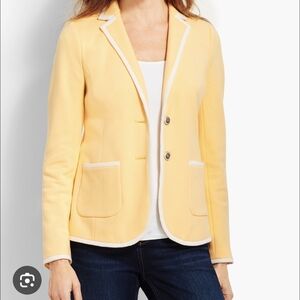 Talbots Cotton Blend Pique Aberdeen Crested Button Blazer sz 4 Butter Yellow